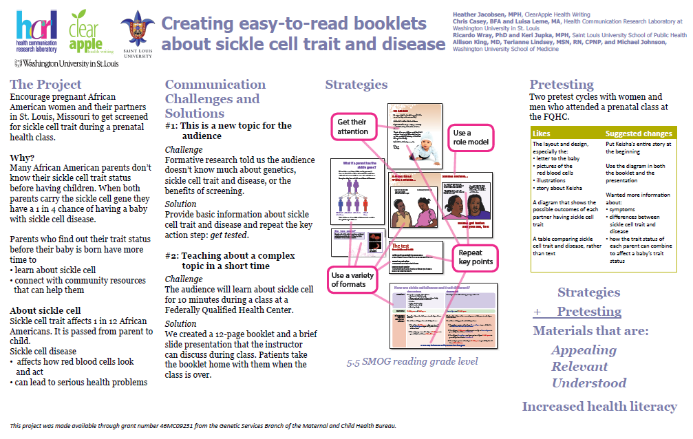 Creating easy-to-read booklets about sickle cell trait poster