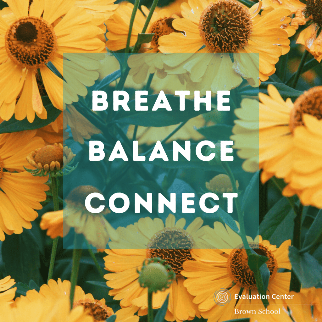 Breathe Balance and Connect: Evaluation Center COVID-19 response with yellow wildflower background